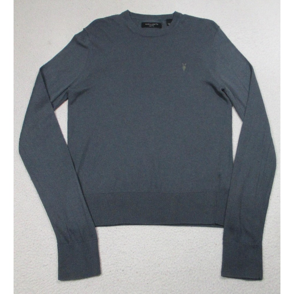 AllSaints Nomo Crew Sweater Mens Medium Gray Modal Wool Knit Lightweight